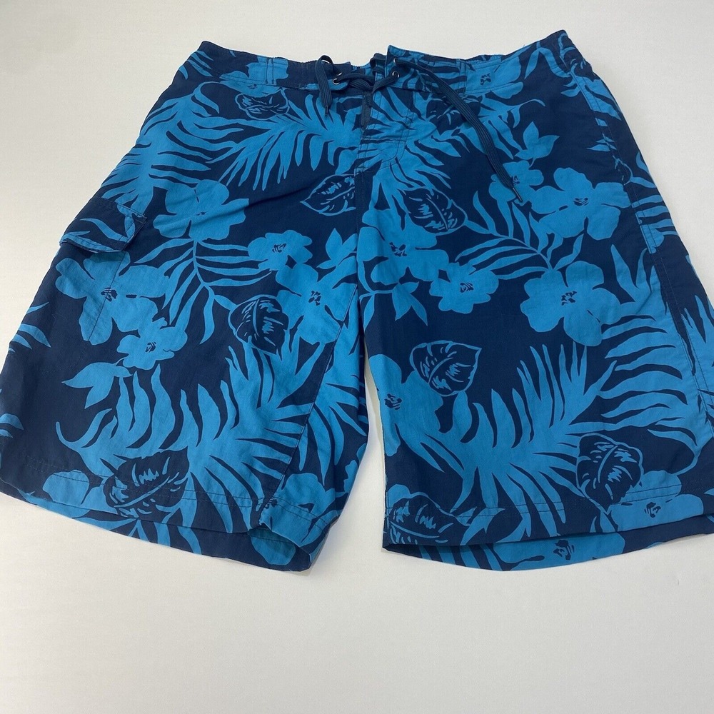 Eddie Bauer Mens Floral Swim Trunk Drawstring Waist Zip Pocket Mesh Lined Size S